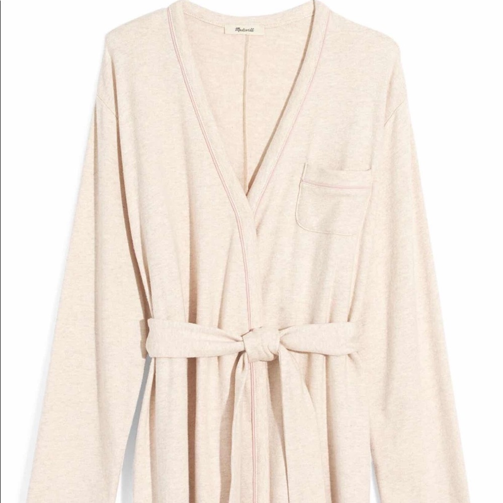 Madewell Oatmeal Heather Robe with Lavender Trim